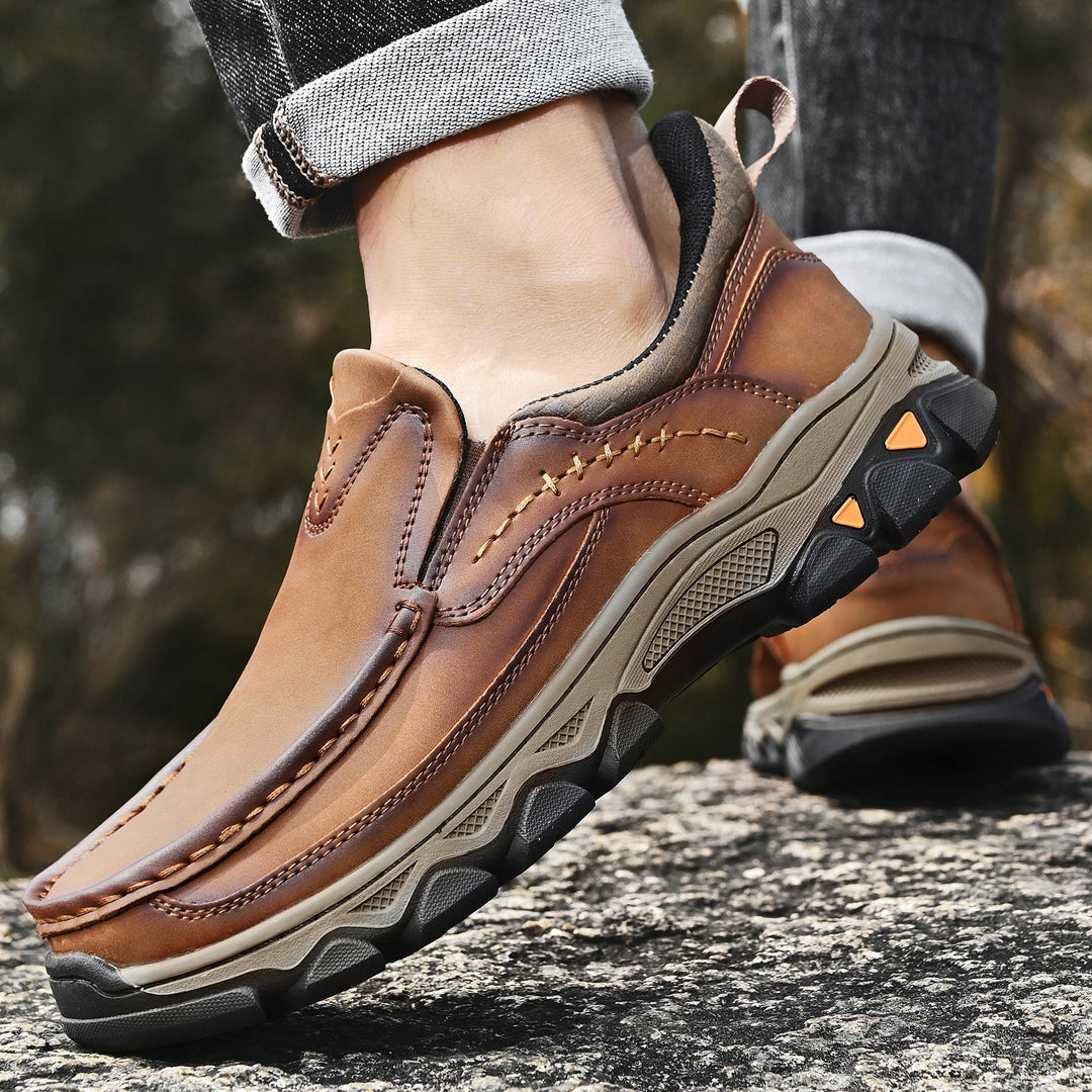 Men's casual slip-on shoes, orthopedic for walking, comfort, and foot support.