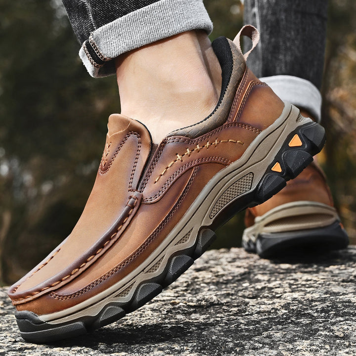 Men's casual slip-on shoes, orthopedic for walking, comfort, and foot support.