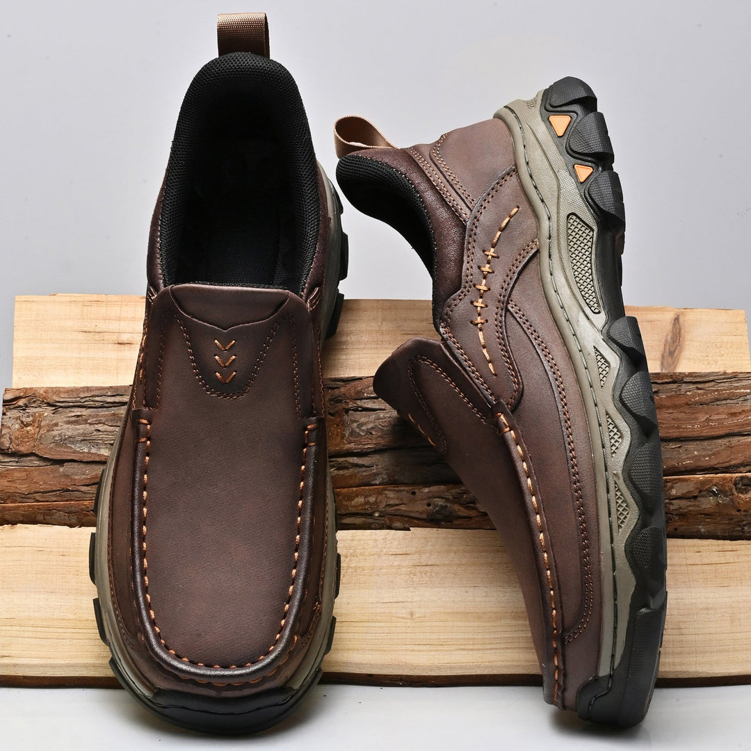 Durable men's orthopedic comfort slip-on walking shoes for daily casual use.