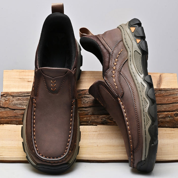 Durable men's orthopedic comfort slip-on walking shoes for daily casual use.
