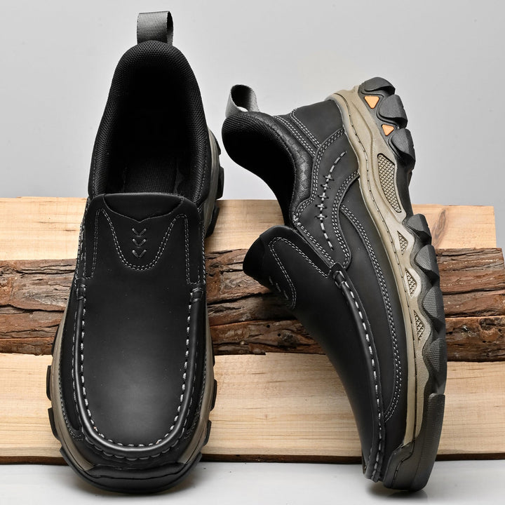 Men's footwear: orthopedic slip-on walking shoes with superior arch support.