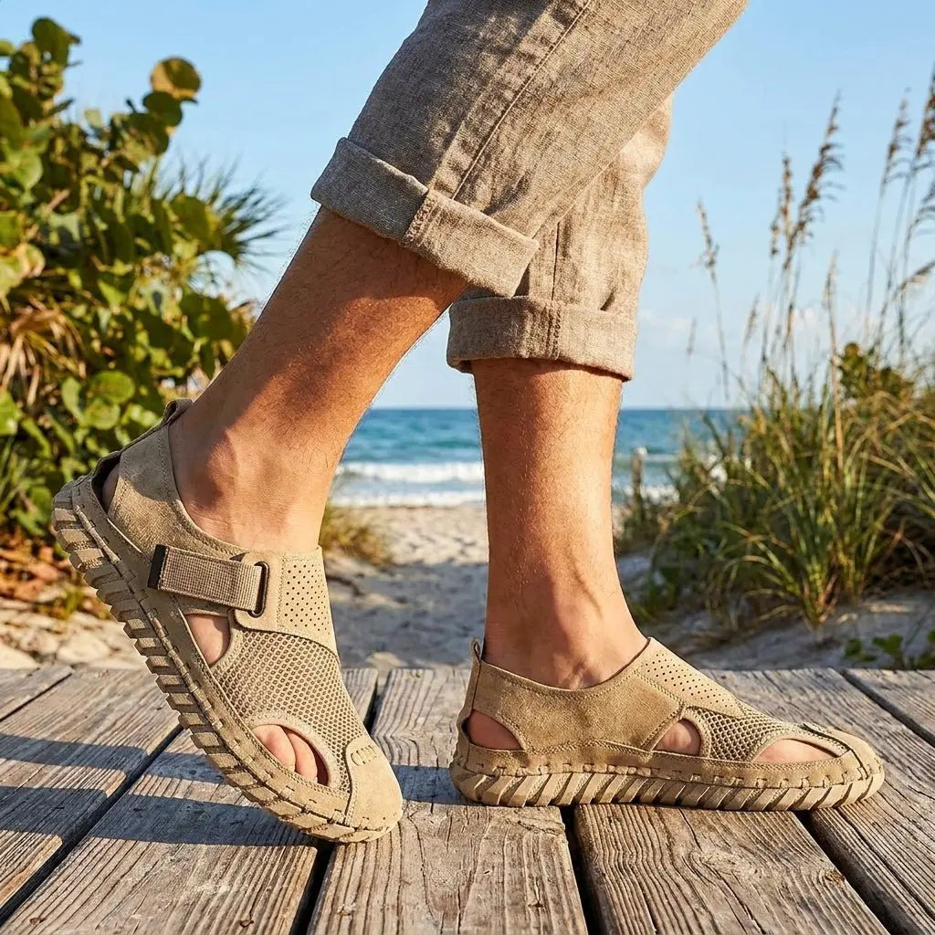 Breathable closed-toe men's orthopedic fisherman sandals, offering superior foot support & comfort for daily wear.