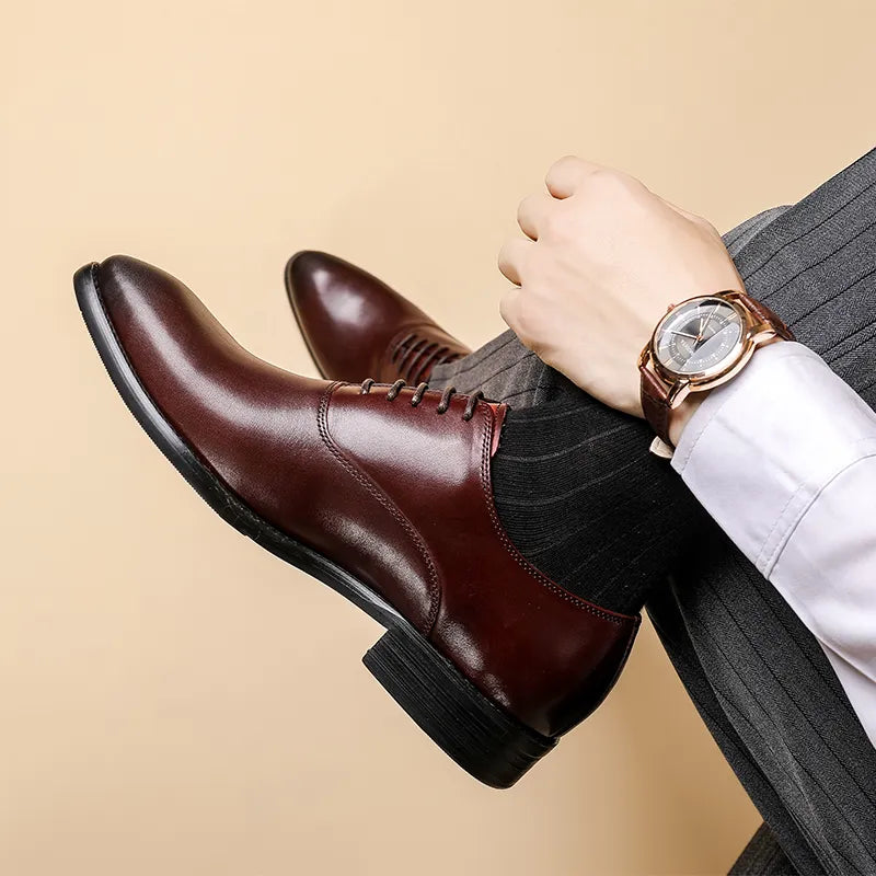 Professional men's oxford dress shoes with orthopedic design for foot pain relief.