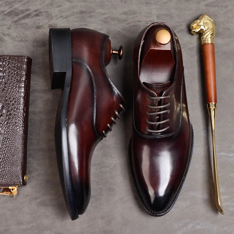 Stylish men's dress oxfords, ergonomically designed for comfort, reducing foot pain.
