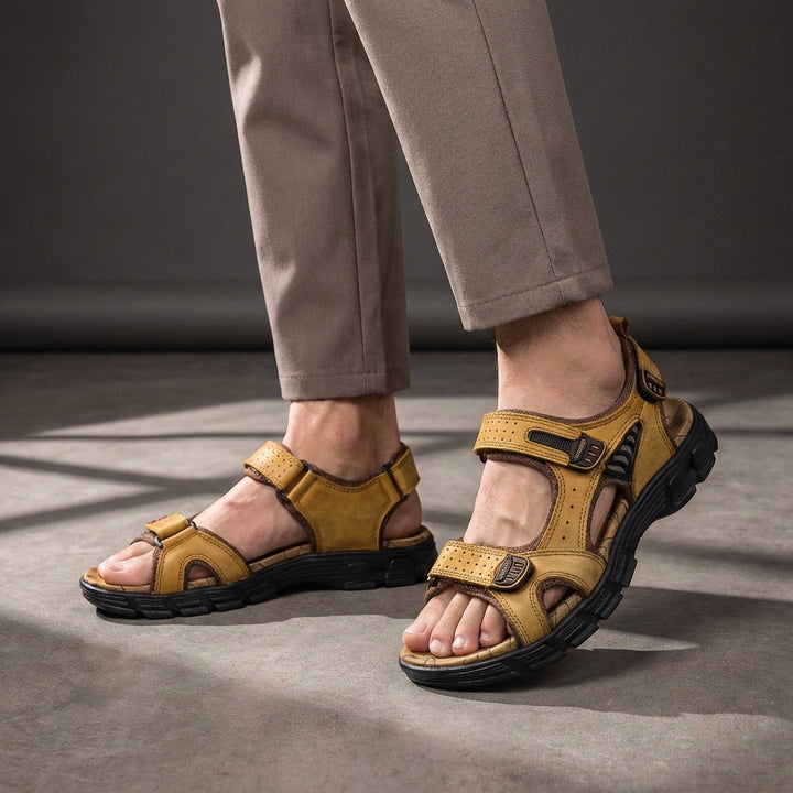 Comfortable men's orthopedic walking sandals, breathable & perforated, perfect for summer outdoor casual wear.
