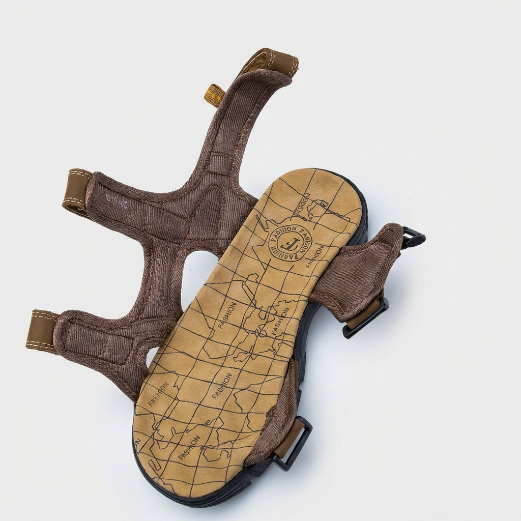 Man enjoying an outdoor walk in men's orthopedic support sandals, perfect for summer casual comfort.