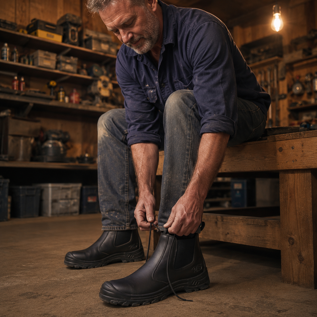 Durable men's safety work boots, slip-resistant for ultimate foot protection in demanding jobs.
