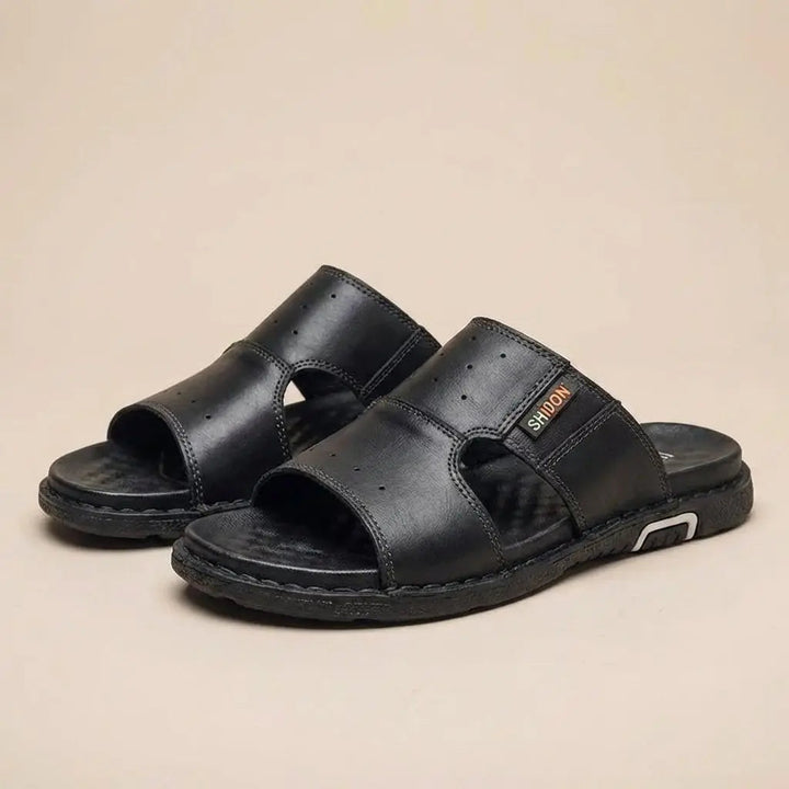 Men's wide fit orthopedic slide sandals, engineered for arch support & maximum comfort. Perfect casual shoes.