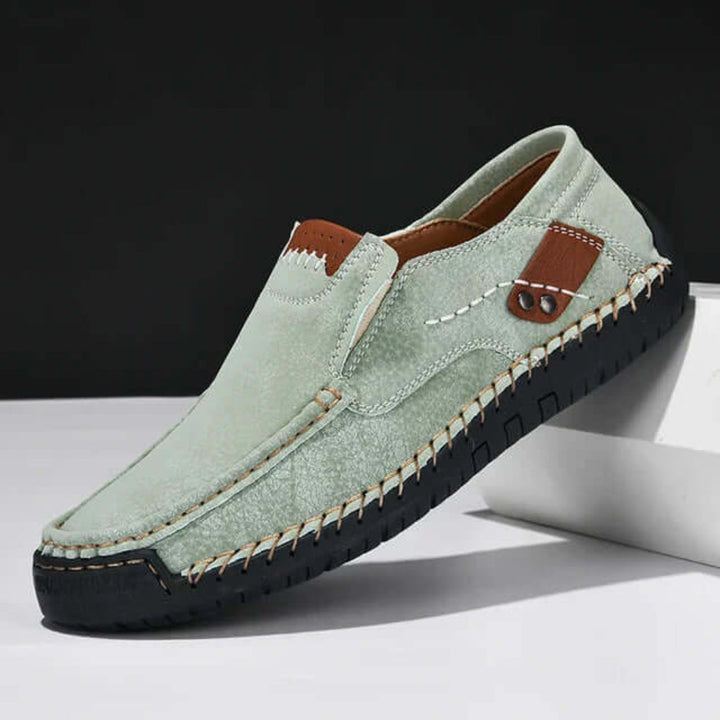 Comfortable men's slip-on walking shoes, featuring orthopedic arch support for improved stability.