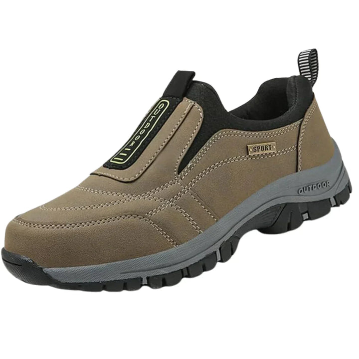 Supportive men's orthopedic slip-on sneakers with advanced foot support for active & outdoor adventures.