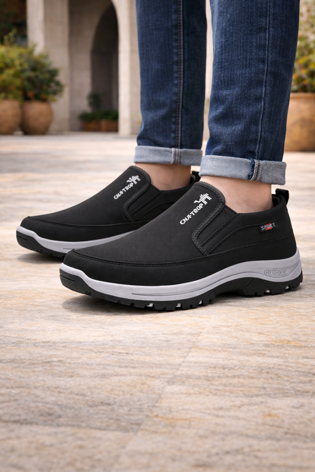 Durable men's outdoor slip-on sneakers, designed with orthopedic support & advanced cushioning for all-day walking comfort.