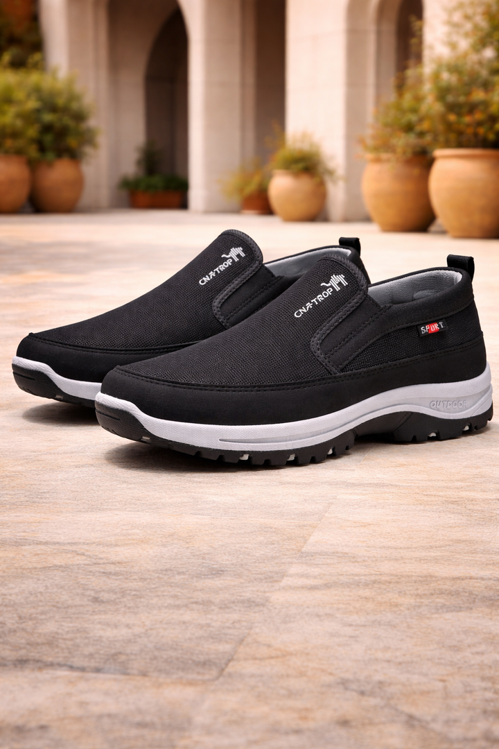 Men's versatile slip-on walking shoes, combining orthopedic support, cushioning, and easy wear for outdoor & casual activities.