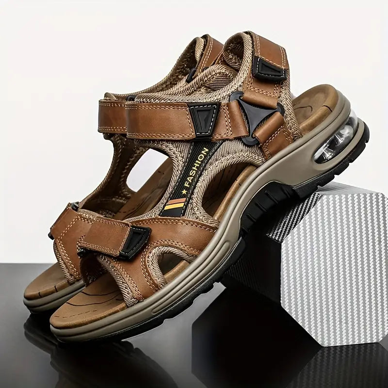 Open-toe men's sport sandals featuring adjustable straps, air cushion sole, and orthopedic support for summer.