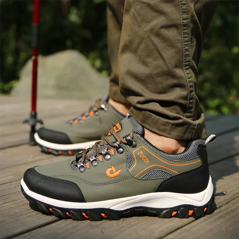Men's orthopedic walking shoes in black, offering all-season comfort & arch support for daily wear.