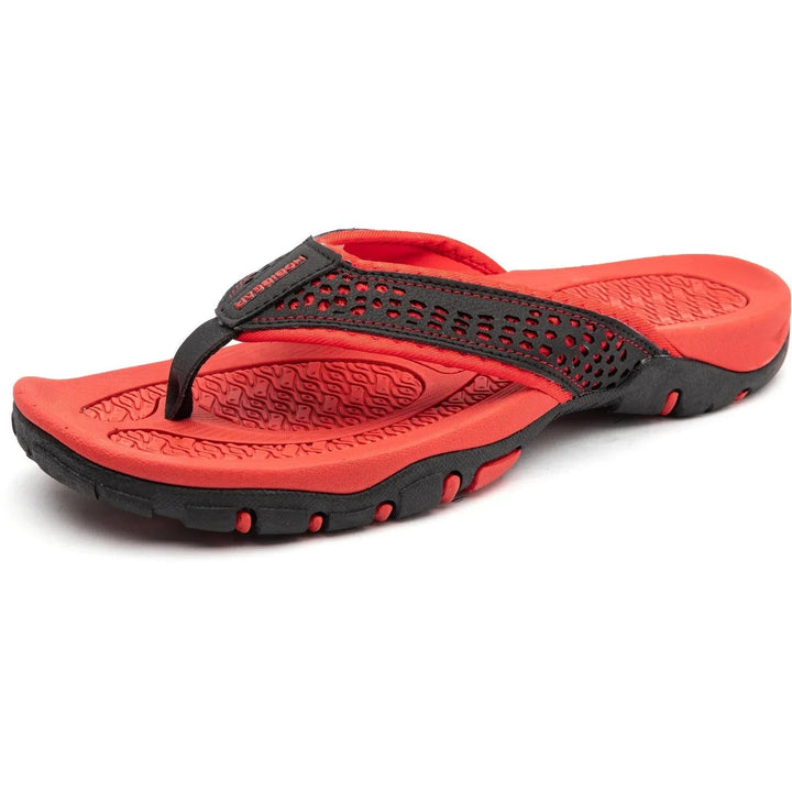Men's beach-ready flip-flops, comfortable and stylish for summer casual wear. Cushioned design.