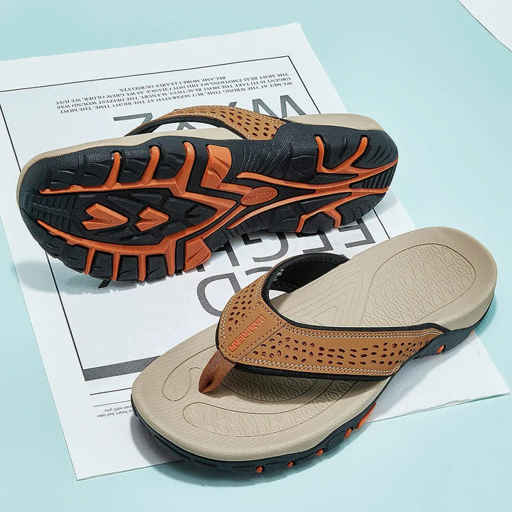 Casual men's summer sandals, textured for daily wear. Cushioned for exceptional comfort and support.