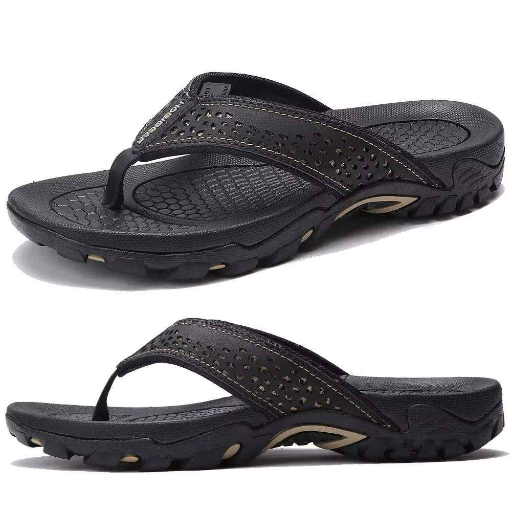 Ergonomic men's outdoor flip-flops with cushioned support. Textured for a secure summer stride.