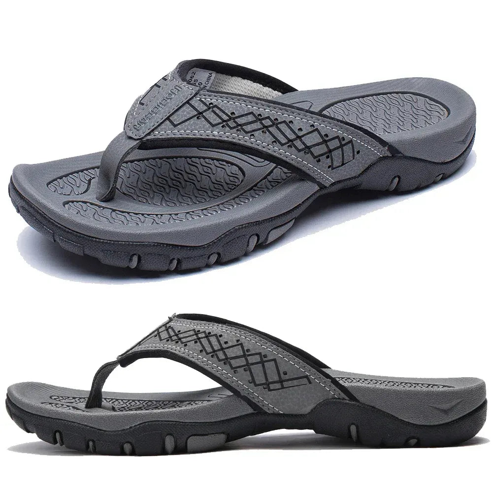Wide strap men's outdoor sandals, cushioned for a secure fit. Textured for added style and grip.