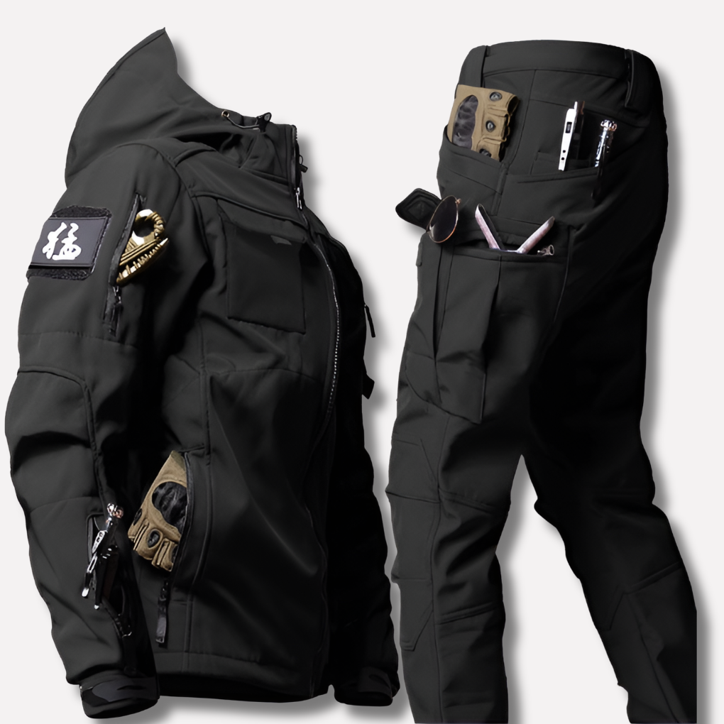 Men's durable softshell set, perfect for outdoor adventure & activewear. Weather-resistant jacket & pants for men.