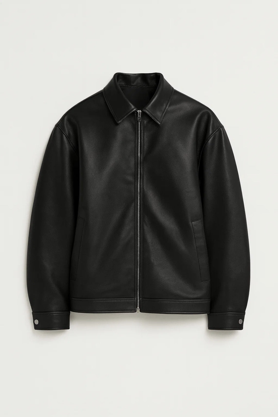 Stylish men's oversized biker jacket. Features a classic collar, zip front, perfect for modern streetwear & casual looks.