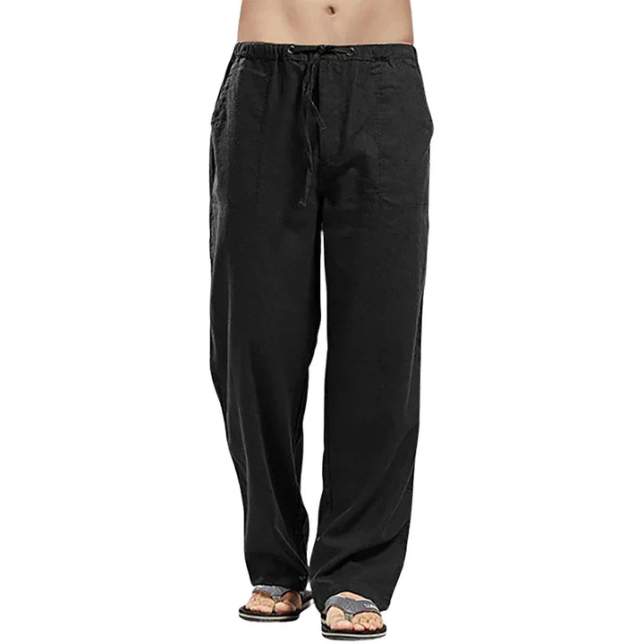 Comfortable men's drawstring pants, oversized fit. Breathable summer fabric for casual wear.