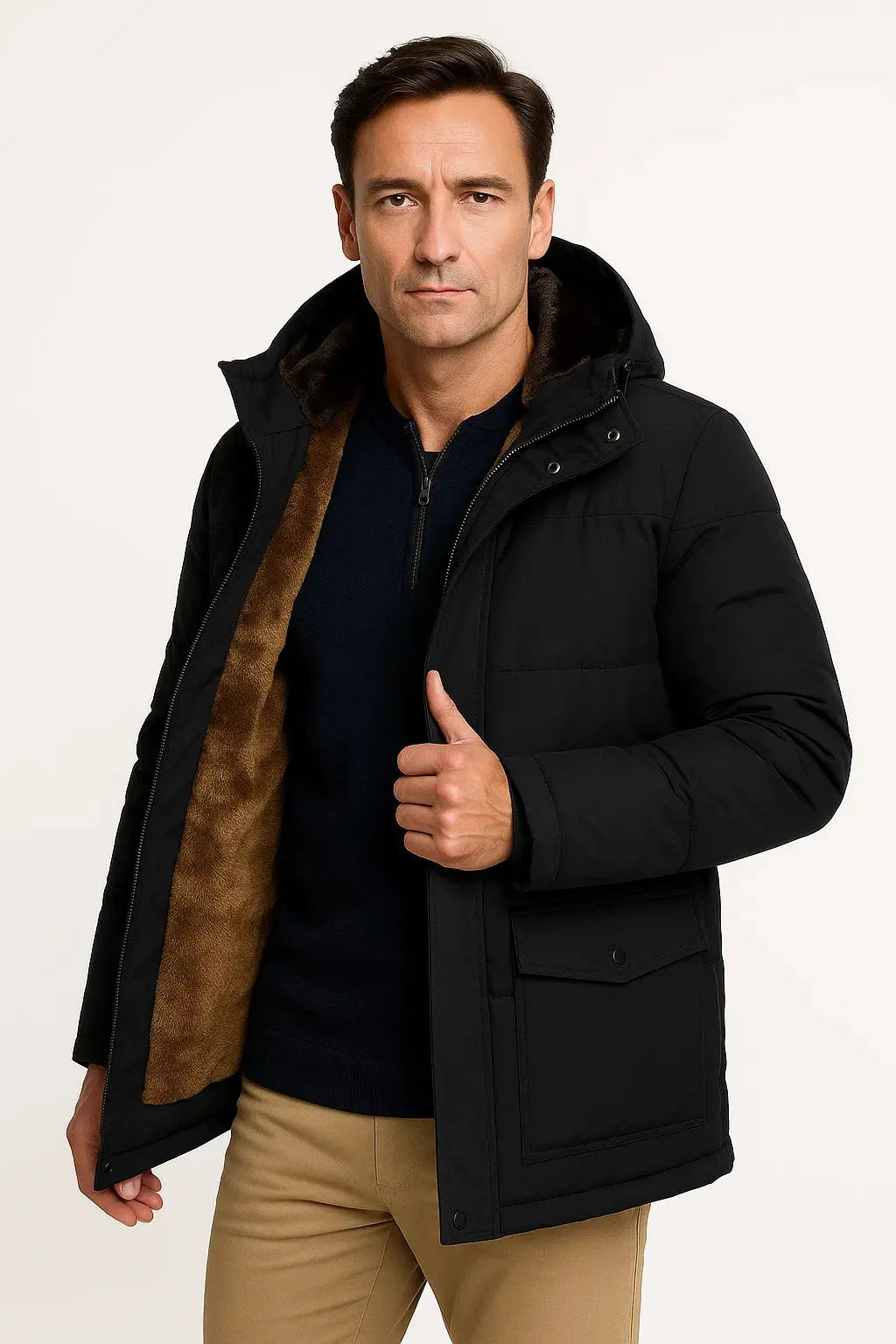 Men's oversized hooded winter jacket, thick padded & warm, perfect for casual outerwear in cold weather.