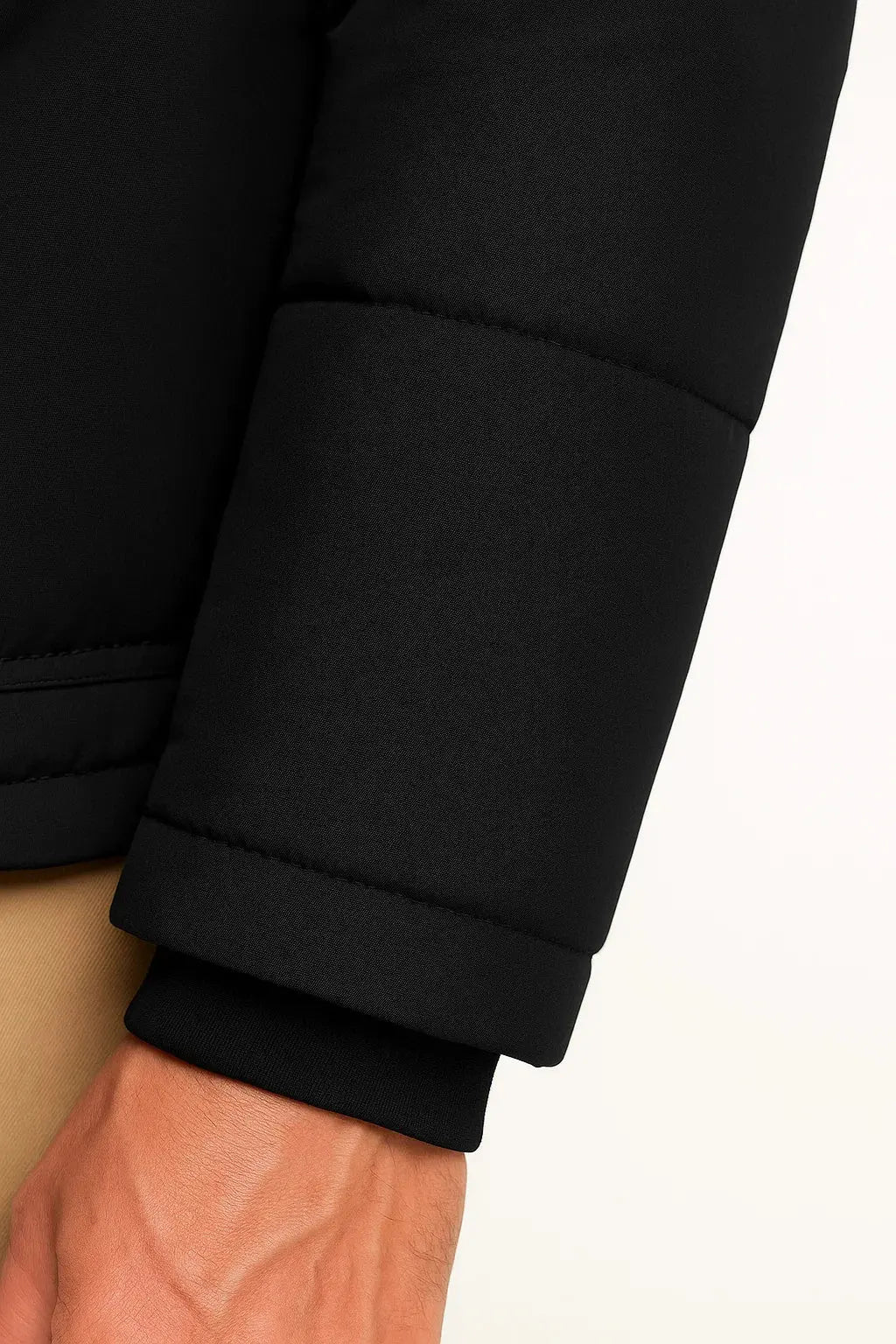 Stylish men's oversized hooded jacket, a thick padded winter coat for modern casual wear and fashion.