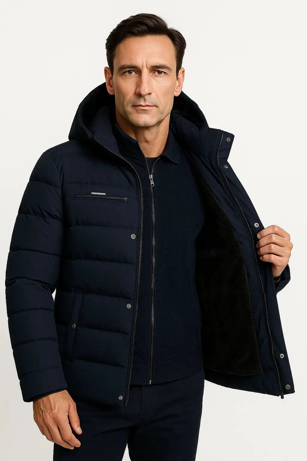 Men's warm hooded winter jacket, thick & padded with an oversized fit, ideal for casual cold-weather outerwear.