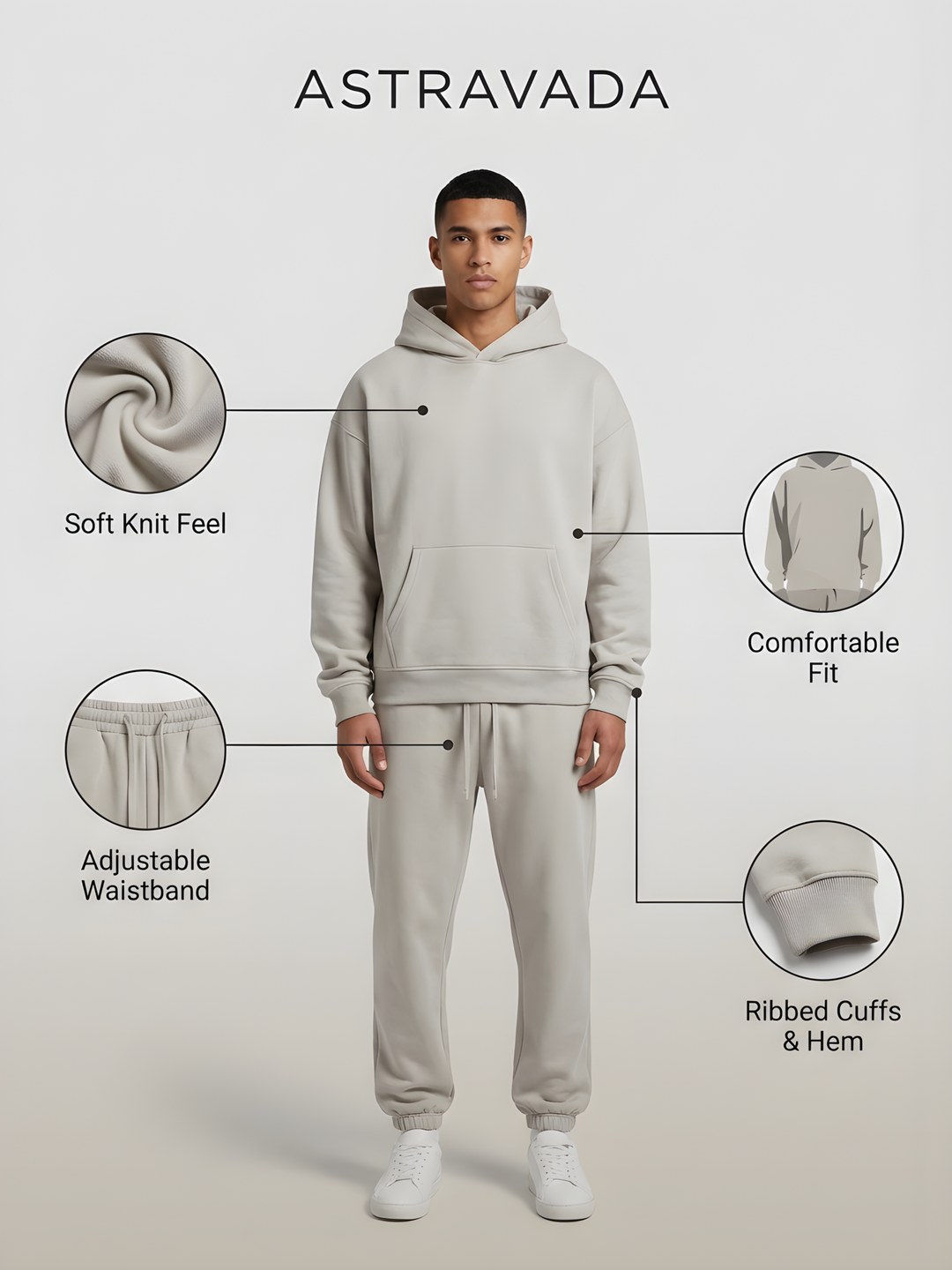 Versatile men's oversized hoodie jogger set, ideal for casual outings, home lounging, or light activewear.