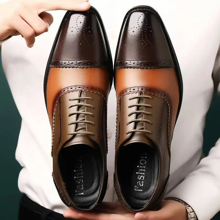 Men's perforated cap toe dress shoes, perfect for business, weddings & formal office attire.