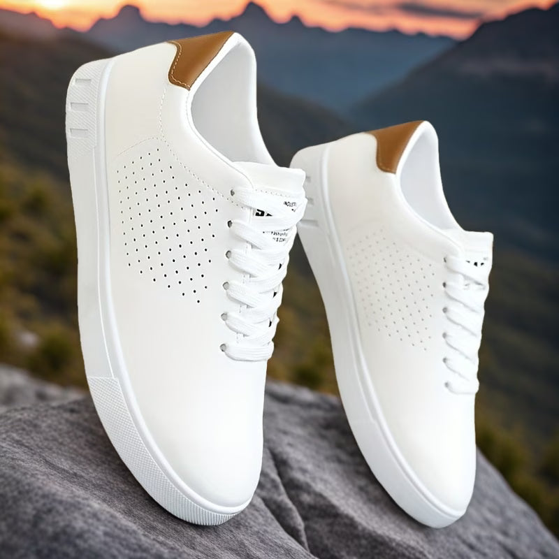 Men's walking shoes: perforated, comfortable sneakers for city streets, travel, and casual everyday wear.