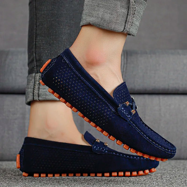 Men's versatile perforated slip-on loafers, a smart casual shoe for summer comfort & everyday wear.