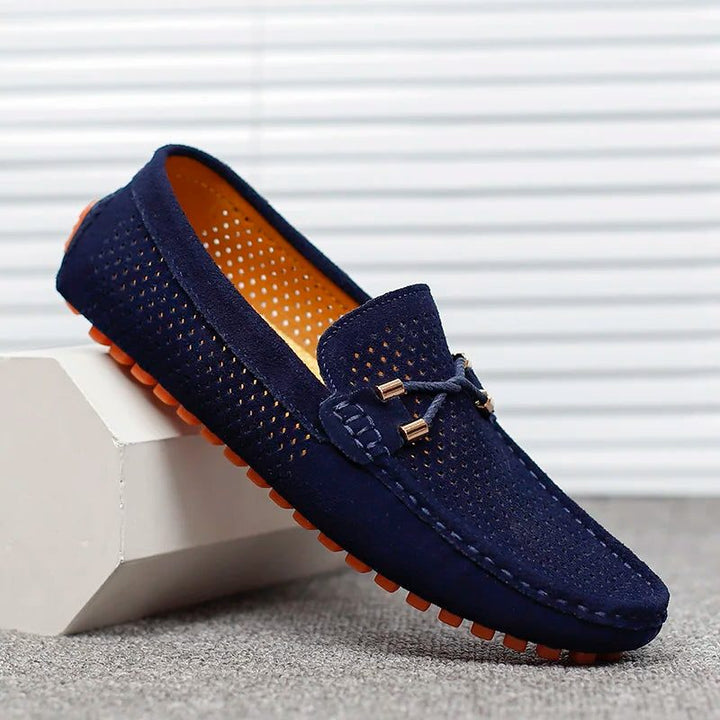 Men's perforated slip-on loafers, perfect for casual, smart casual, and everyday wear. Breathable and comfortable.
