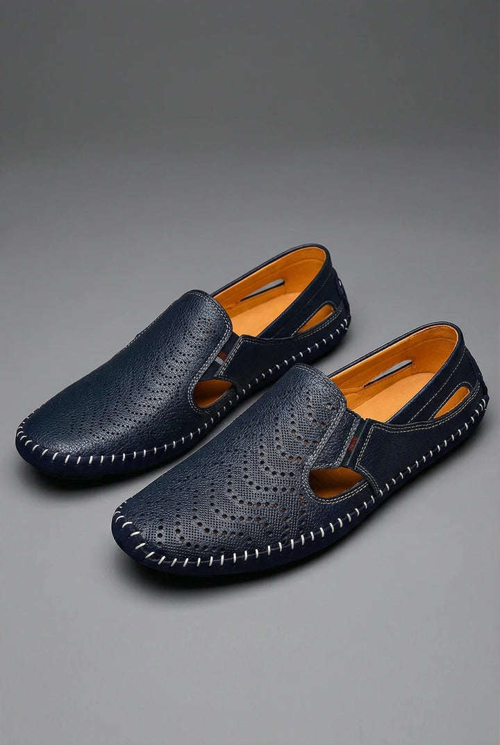 Breathable men's driving loafers with perforated design for casual shoes & comfortable wear.