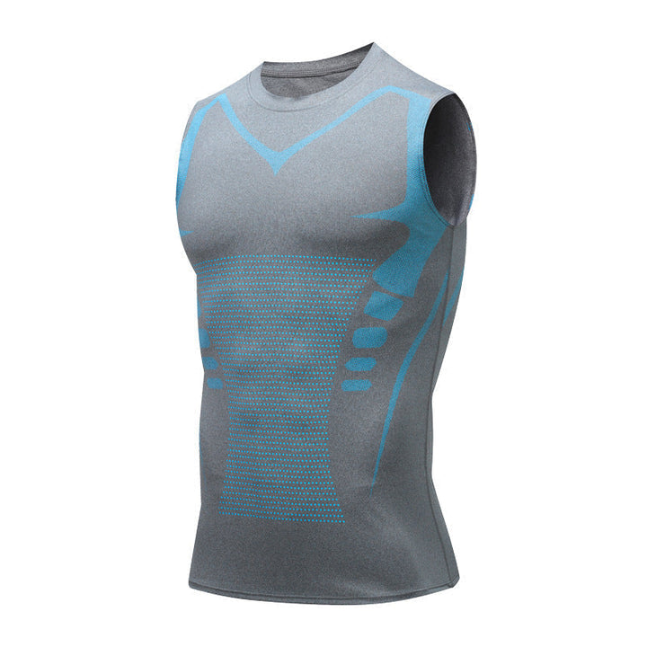 Breathable men's compression tank top, supportive activewear for performance and comfortable fitness.