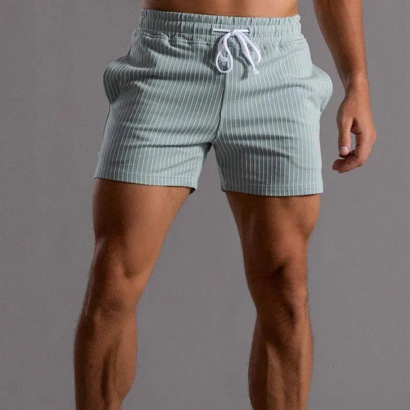 Men's performance stretch fitness training shorts in black, perfect for gym workouts & running.