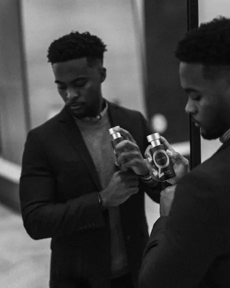 Men's Pheromone Aftershave Eau de Parfum. A sophisticated fragrance with musk & sandalwood for allure & grooming.