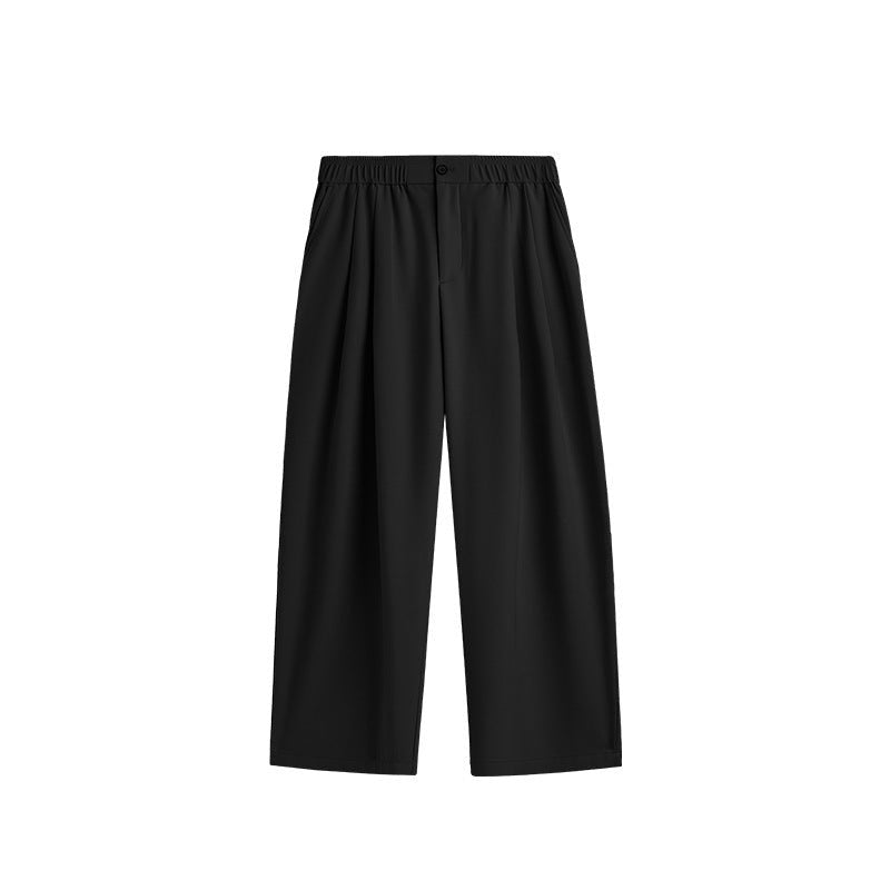 Men's fashion: Pleated wide leg drawstring trousers, a comfortable & stylish choice for any occasion.