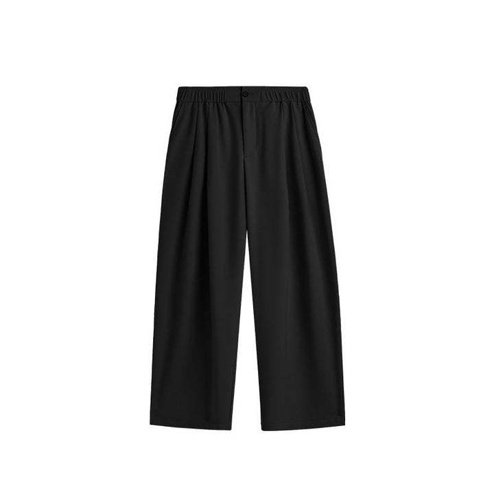 Men's fashion: Pleated wide leg drawstring trousers, a comfortable & stylish choice for any occasion.