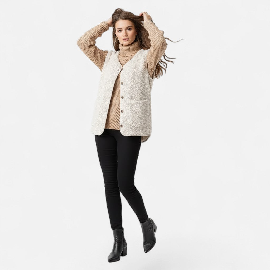 Comfortable men's plush knit vest, ideal for effortless layering. Sleeveless design with button closure for style.