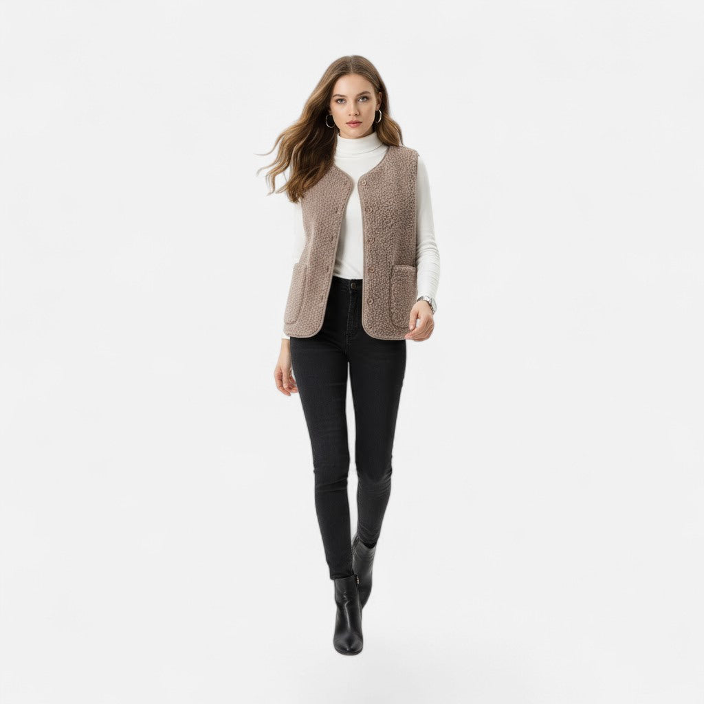 Elegant men's cashmere-style plush knit vest. A comfortable button-front sleeveless layering piece for men.