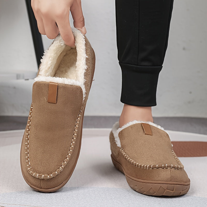 Ultimate comfort men's warm slippers, plush and cozy, with a safe non-slip sole for indoor wear.
