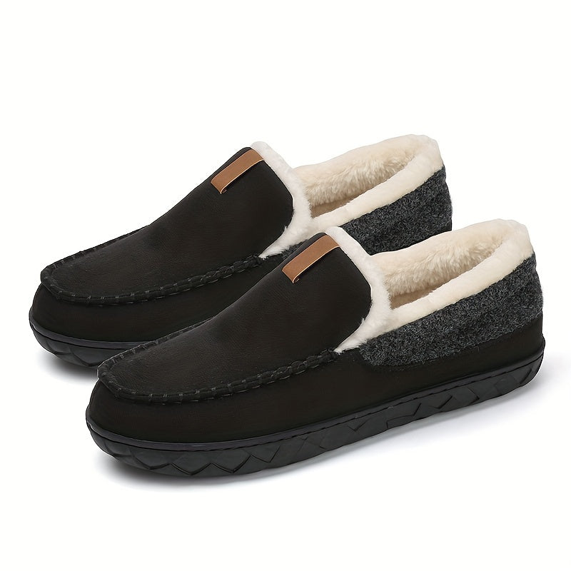 Soft, warm men's slippers, sheepskin-lined for ultimate comfort, featuring a reliable non-slip sole.