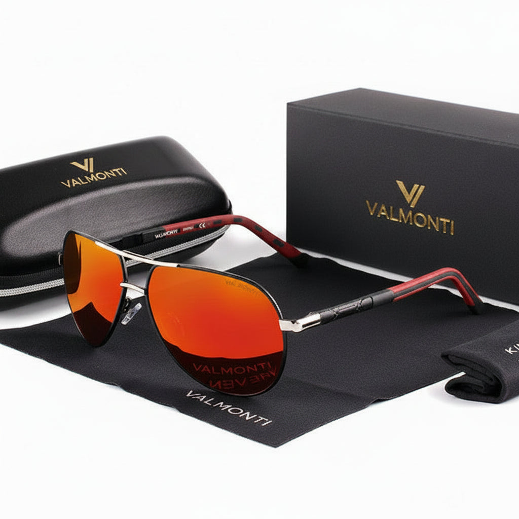 Men's polarized aviator sunglasses with lightweight metal frame for glare reduction and eye protection.