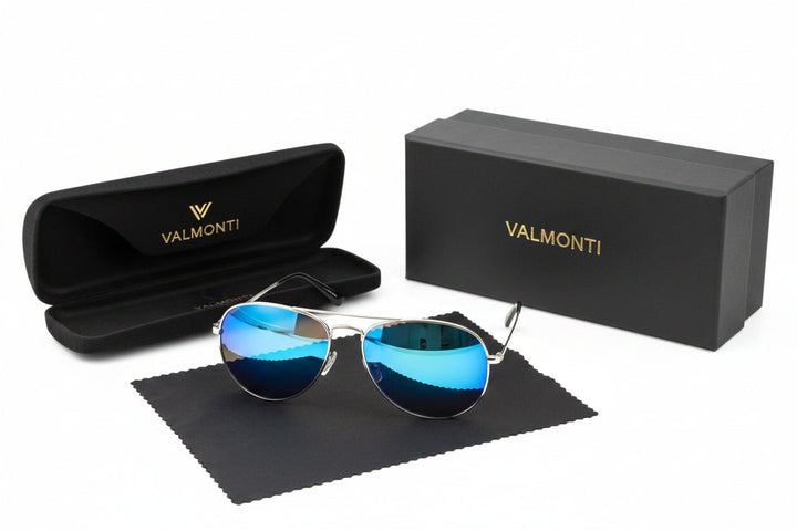 Classic men's aviator sunglasses, polarized lenses, and a lightweight metal frame. Ideal for eye protection & style.