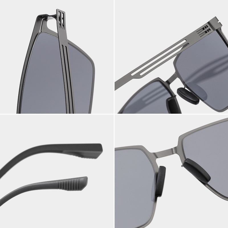 Stylish men's square frame sunglasses with polarized lenses for superior glare reduction and clear vision.