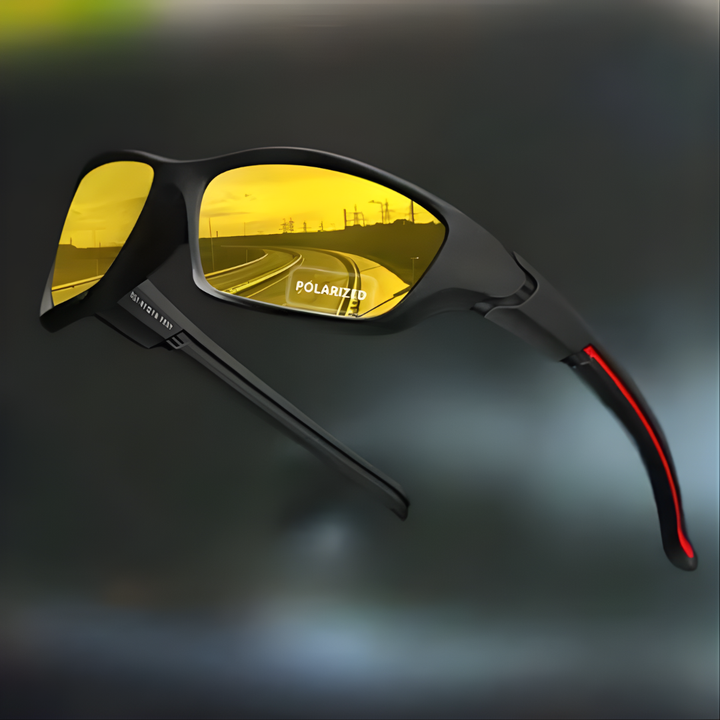 High-performance men's polarized wraparound sunglasses for sports, ensuring outdoor glare reduction & UV protection.