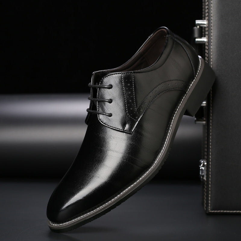 Men's polished brown leather brogue lace-up formal shoes, ideal for business attire, office wear & special occasions.