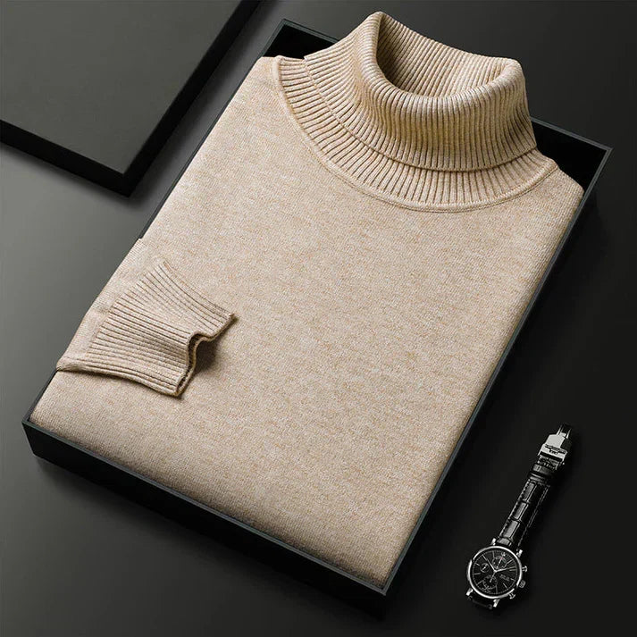 Men's elegant turtleneck jumper. Premium, versatile knitwear, essential for stylish fall/winter outfits.