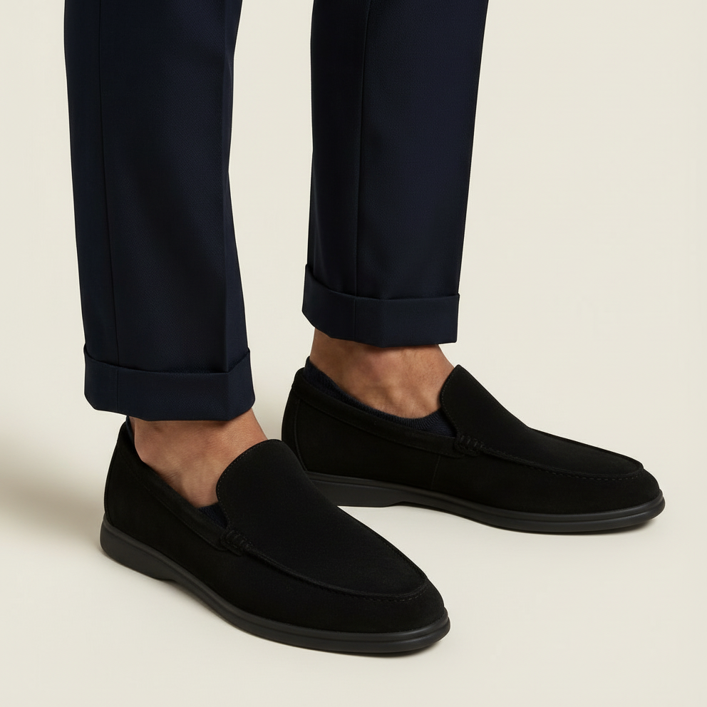 Front view of comfortable men's loafers, ideal premium footwear for any occasion.